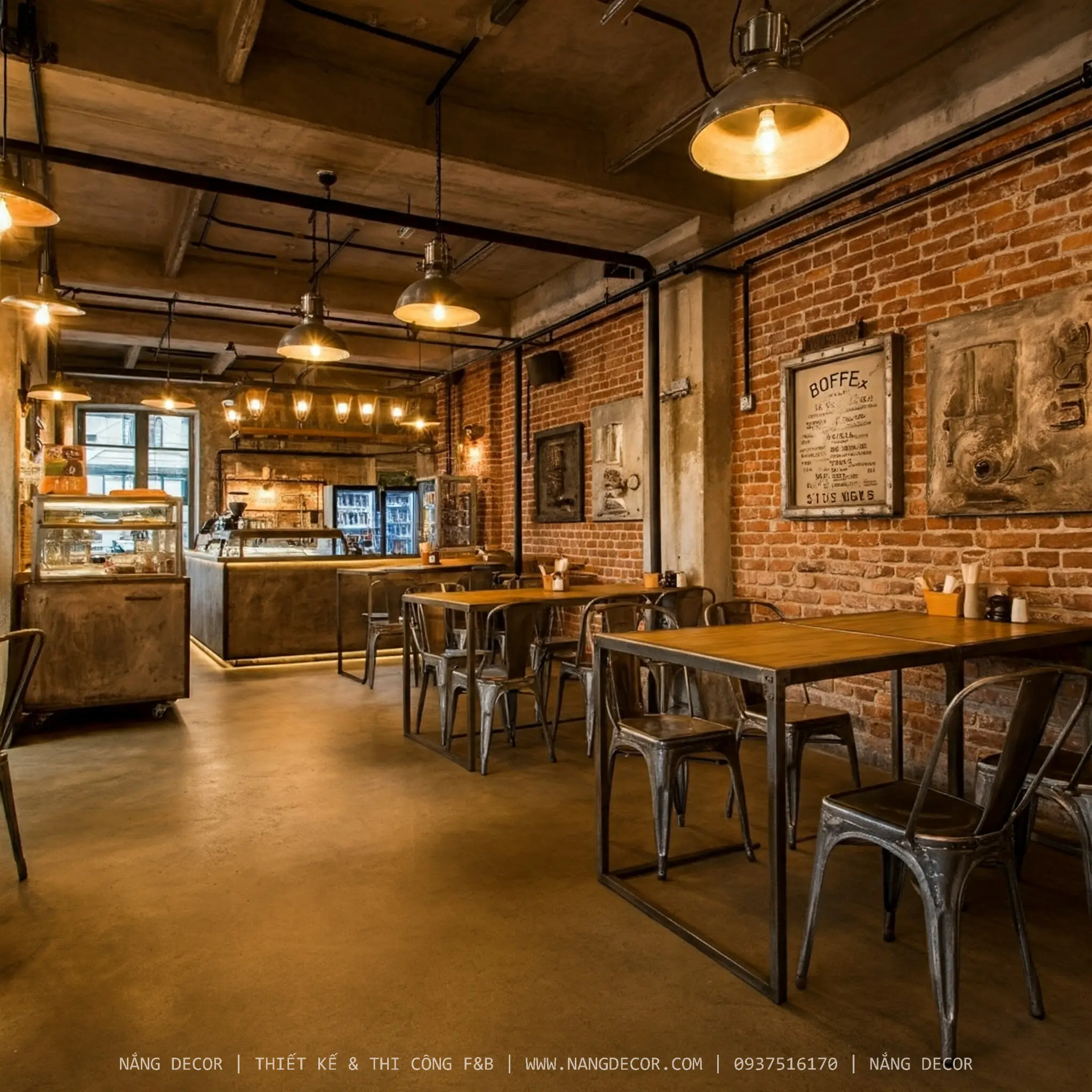 Thiết kế lối đi bằng sỏi trong quán cafe sân vườn tối giản.