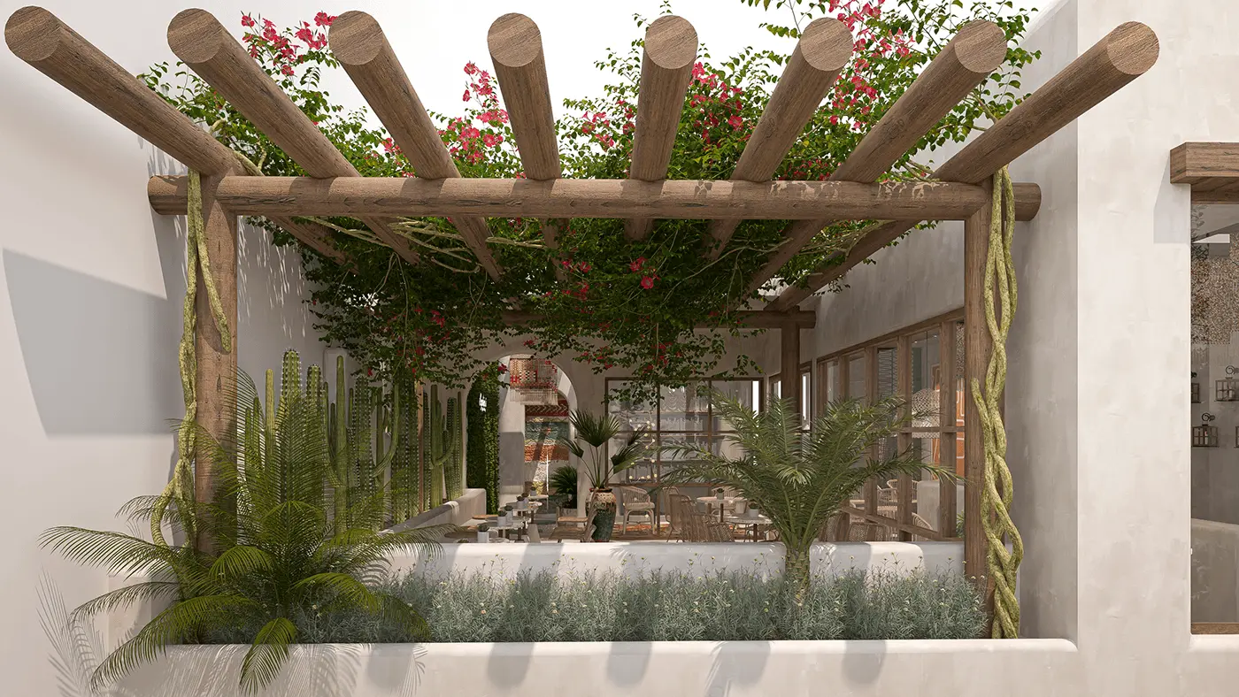 Không gian quán cafe 15m2 sử dụng màu sắc sáng và ánh sáng tự nhiên.