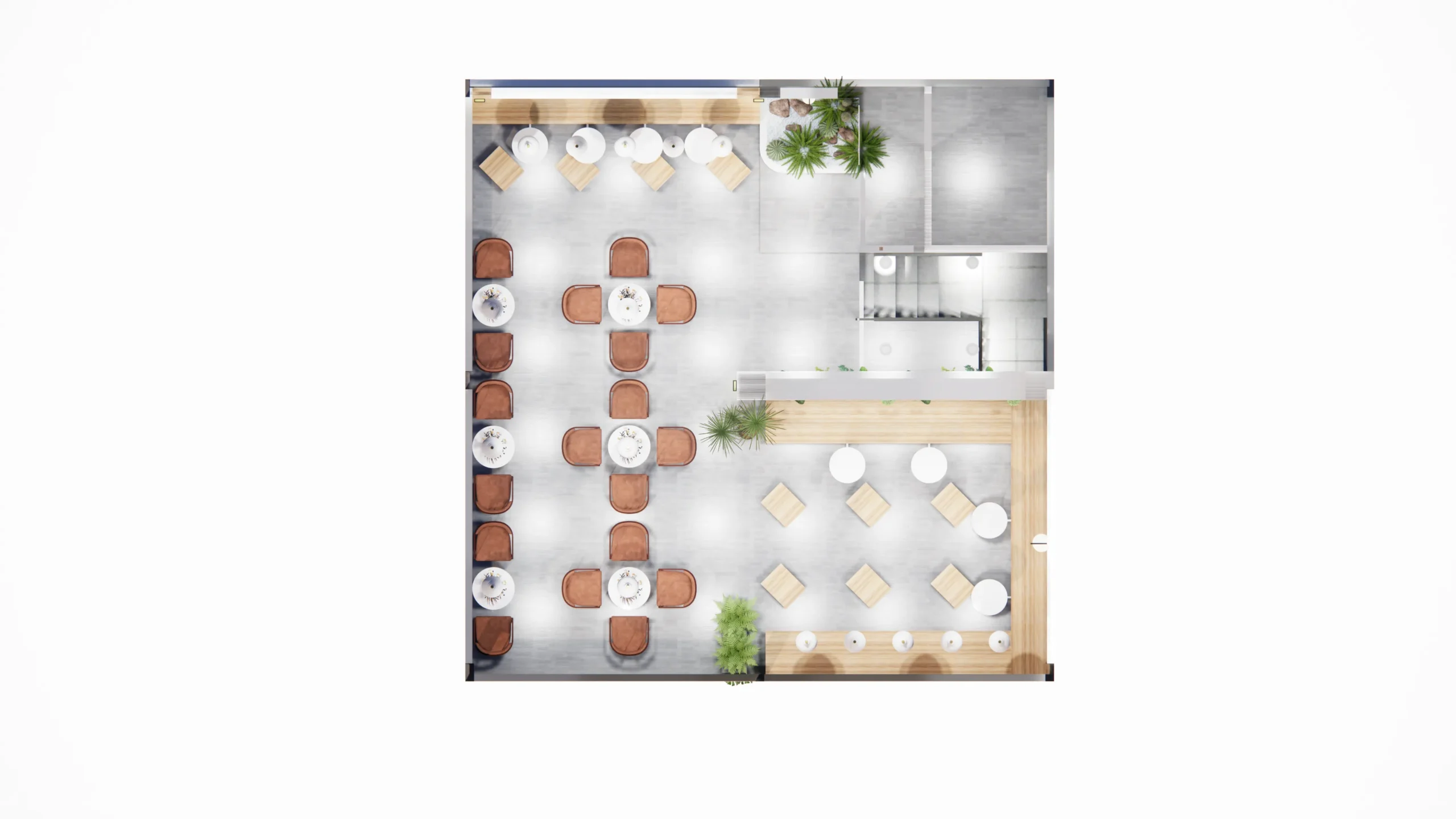 Thiết kế quán cafe sân vườn nhỏ phong cách hiện đại với cây xanh