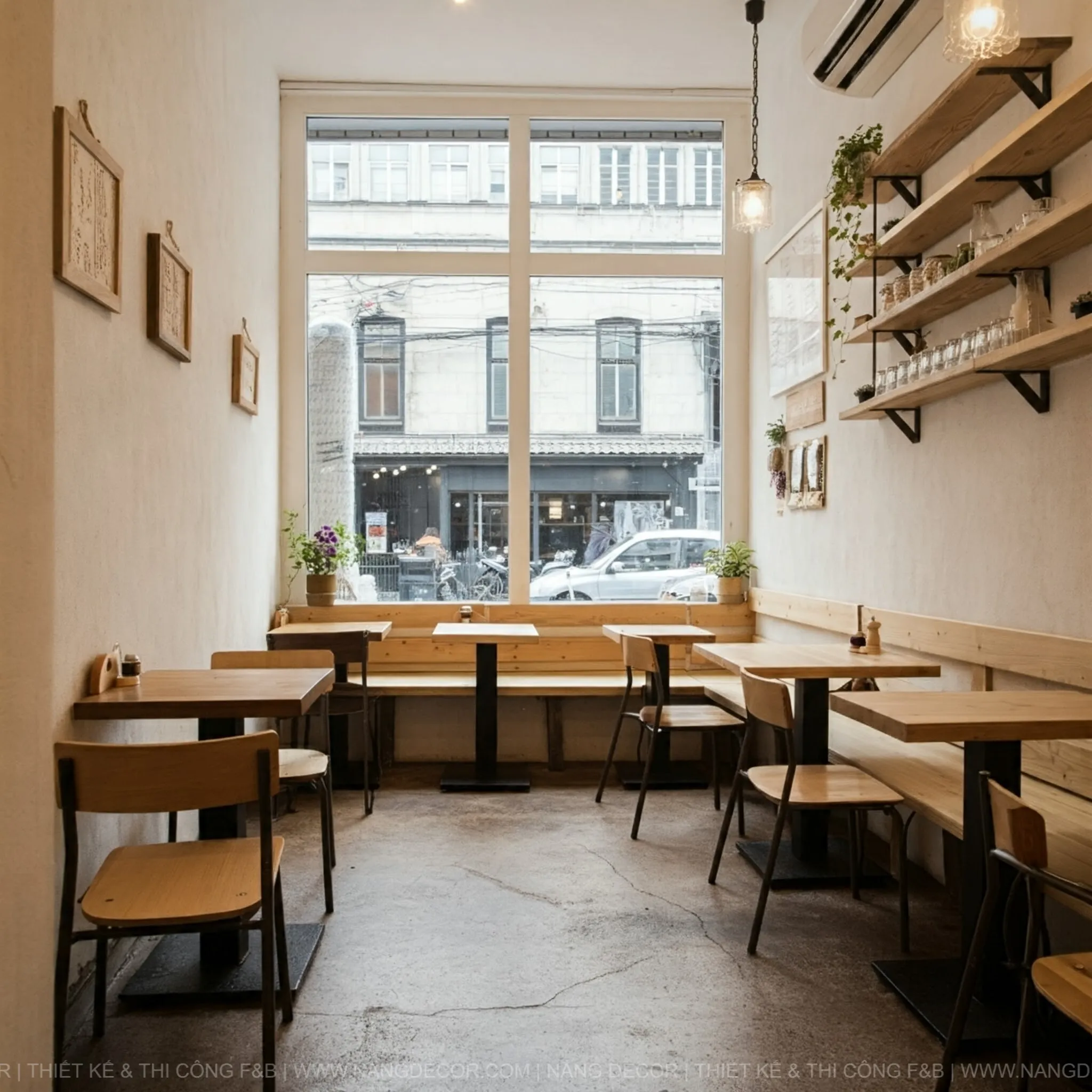 Thiết kế quán cafe bình dân sử dụng vật liệu tự nhiên.