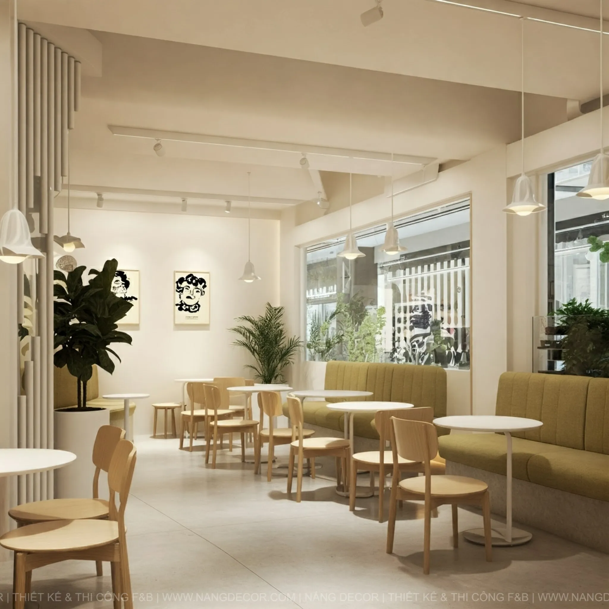 Ánh sáng tự nhiên trong thiết kế quán cafe bình dân đẹp.