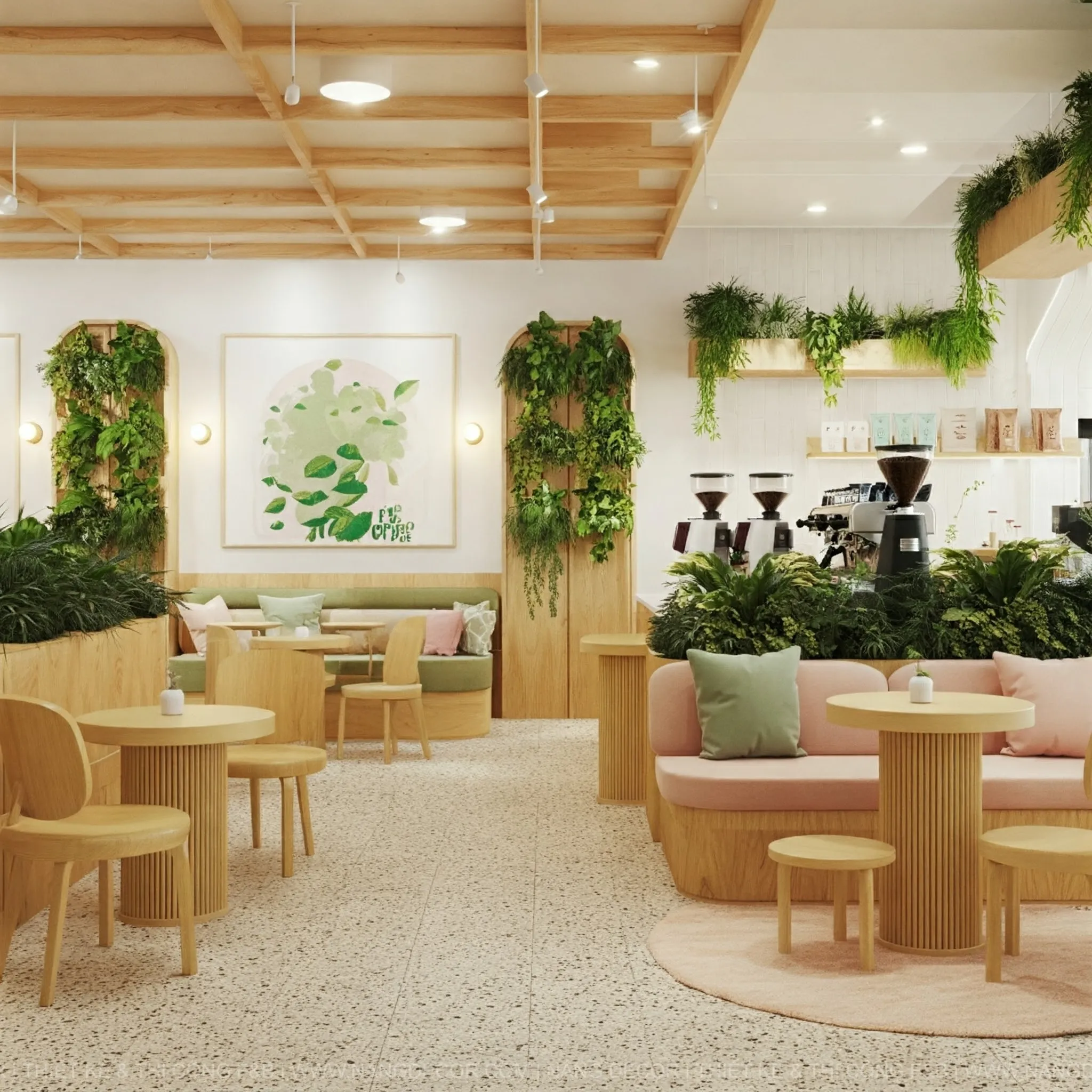 Thiết kế nội thất quán cafe hiện đại với không gian mở