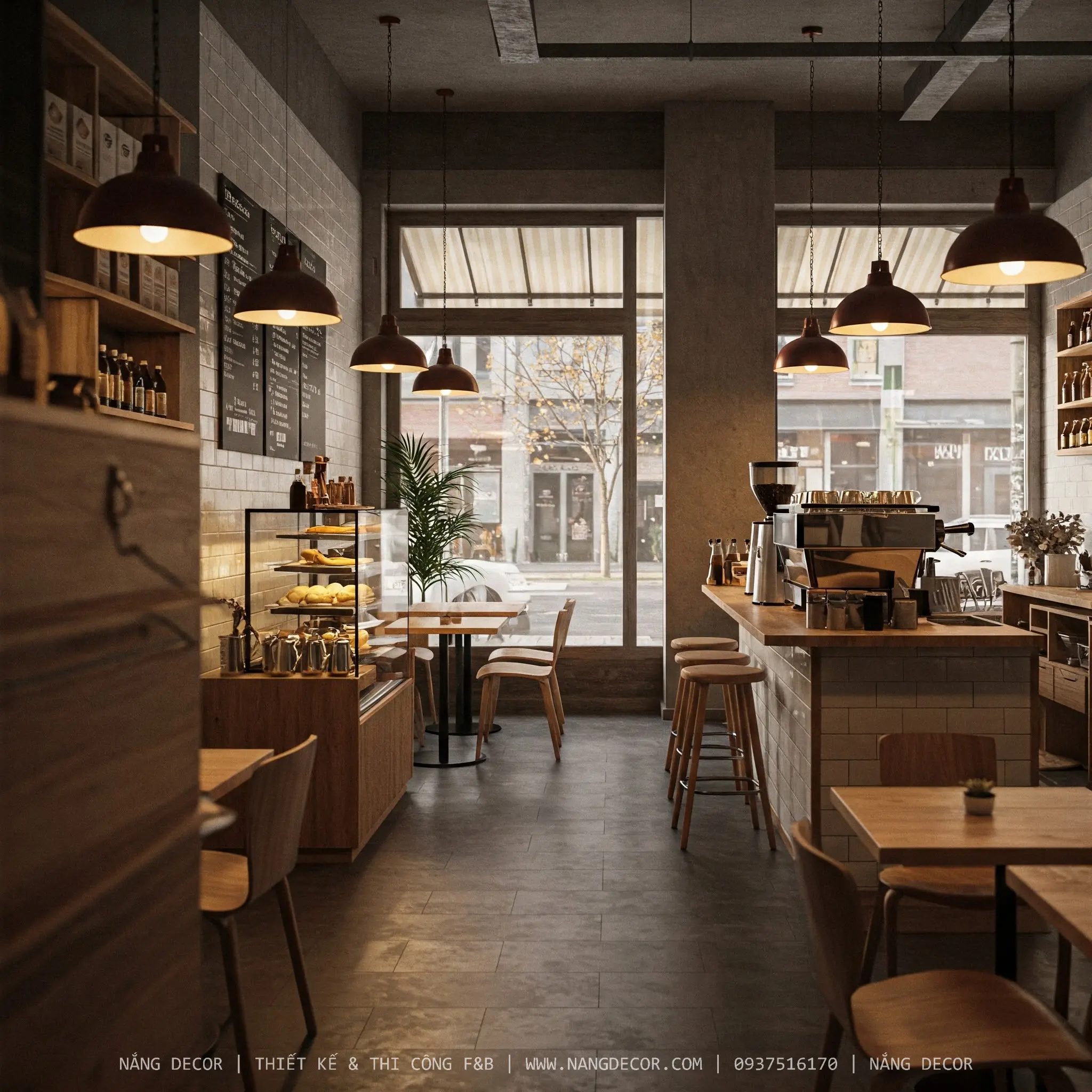 Thiết kế quầy bar quán cafe phong cách tối giản hiện đại.