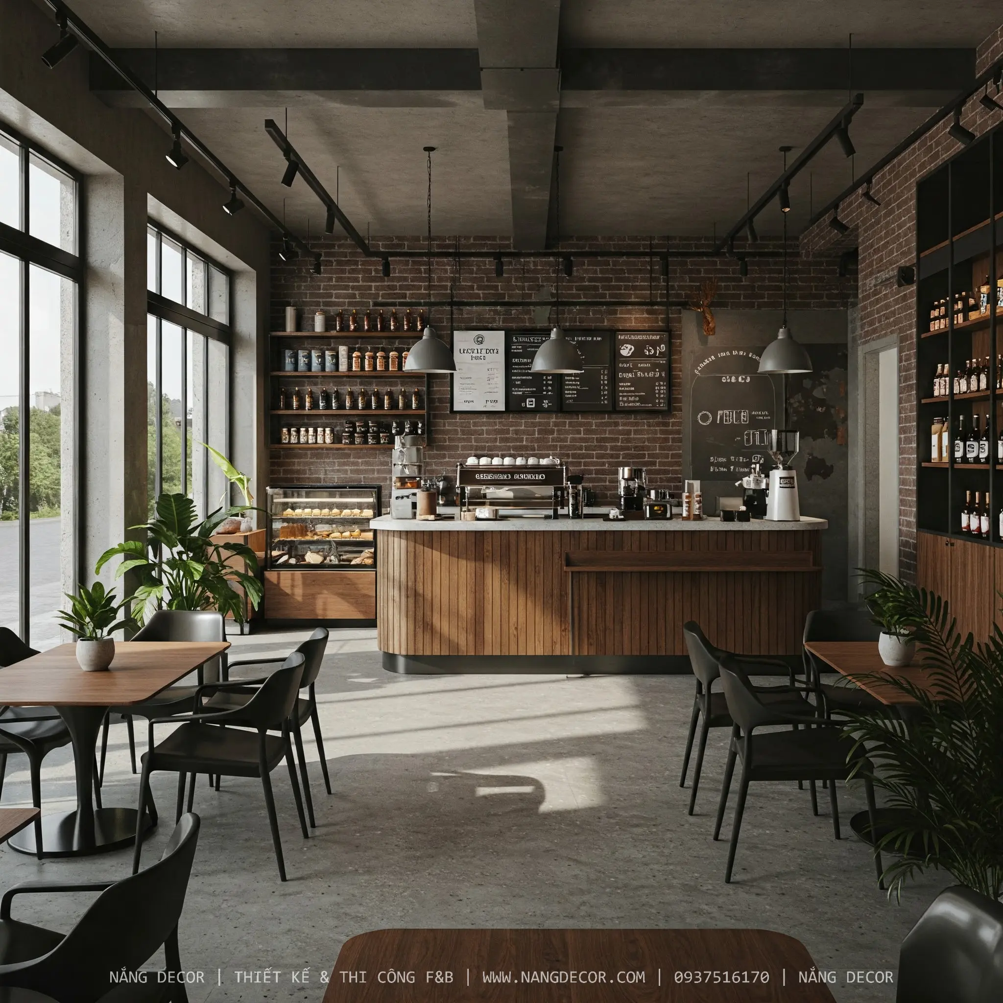 Chi tiết kết cấu dầm thép trong một dự án quán cafe phong cách industrial.