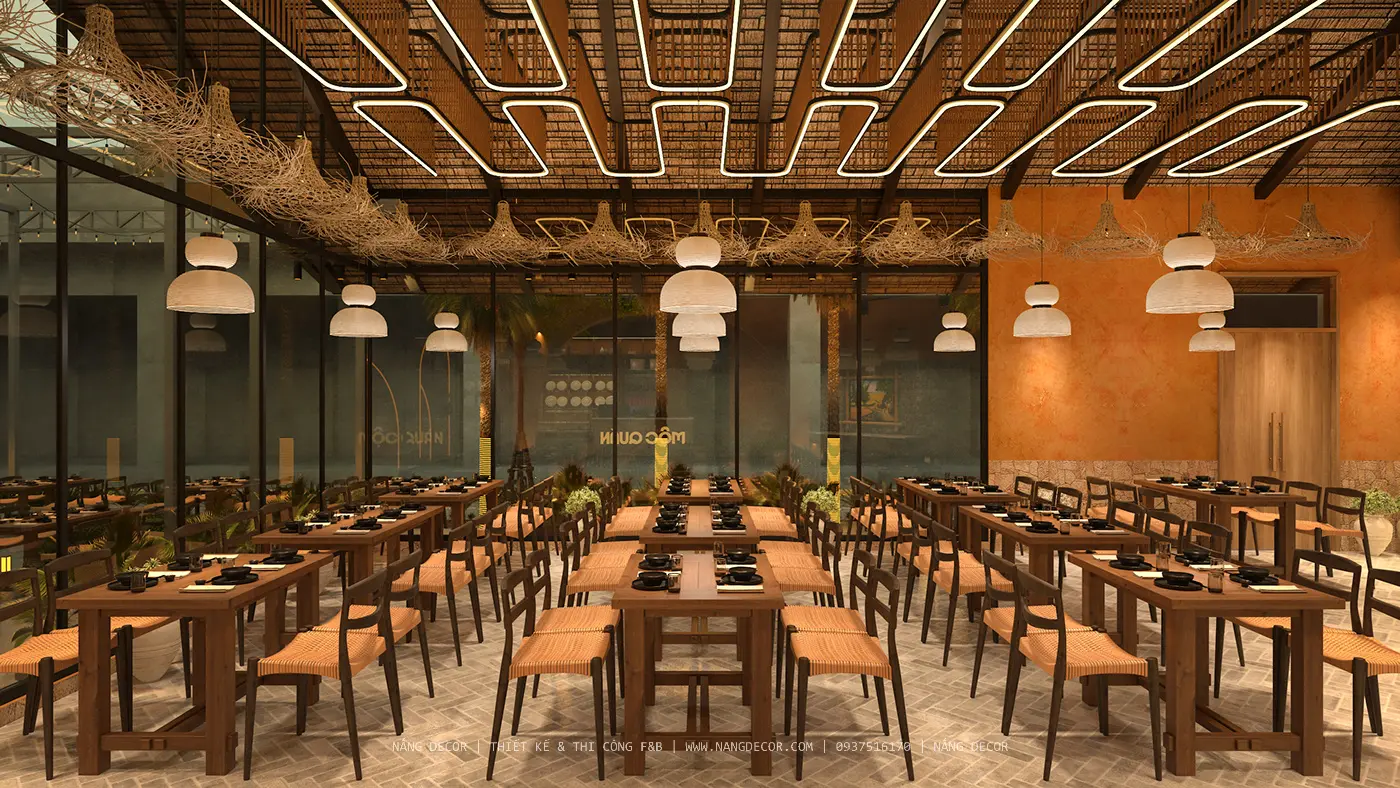 Quầy bar và khu vực ăn uống tại quán nhậu được thiết kế tinh tế, gọn gàng.
