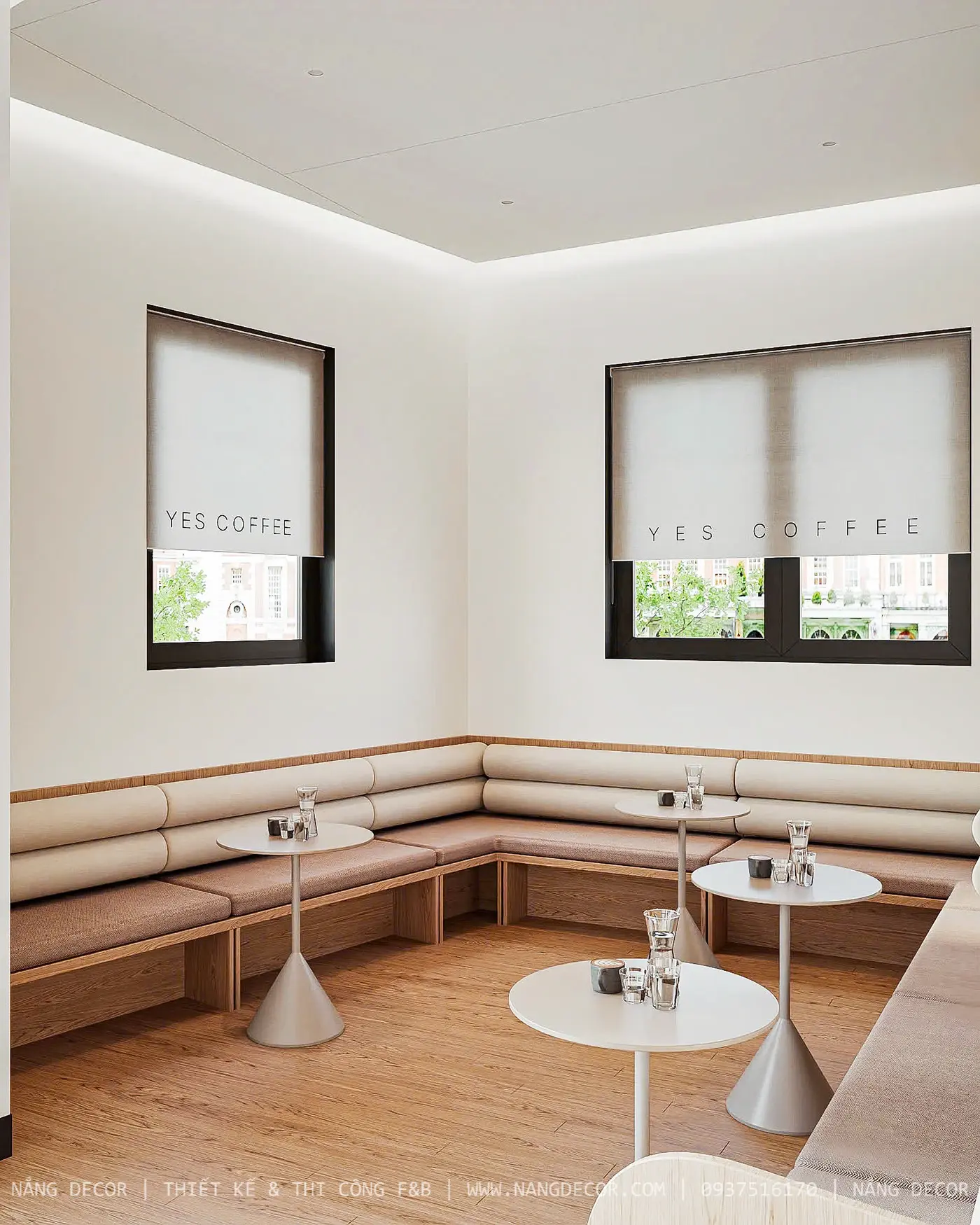 Quầy bar của một quán cafe hiện đại được thiết kế bởi Nắng Decor.