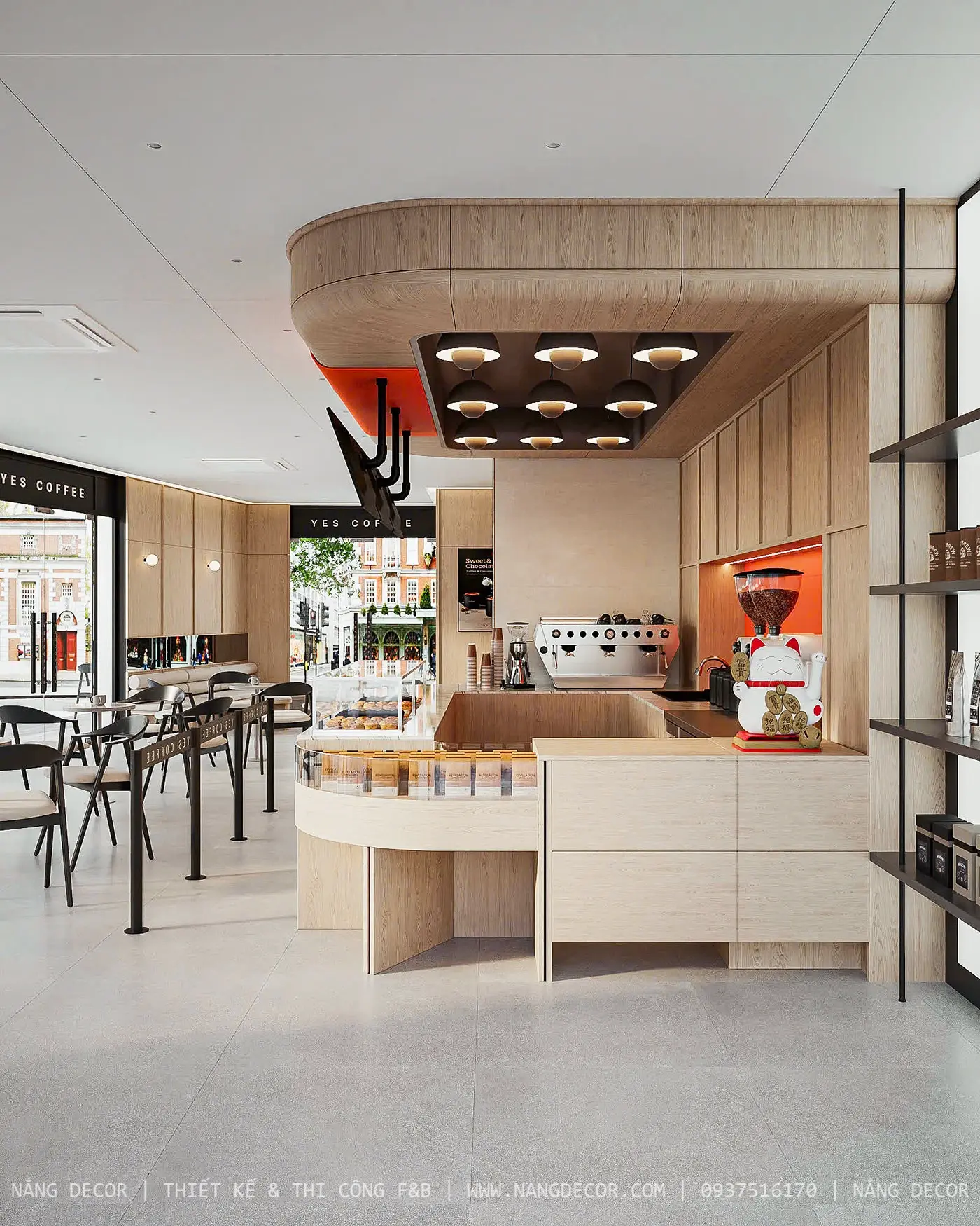 Thiết kế quầy bar quán cafe nhỏ tối ưu công năng và hiện đại.