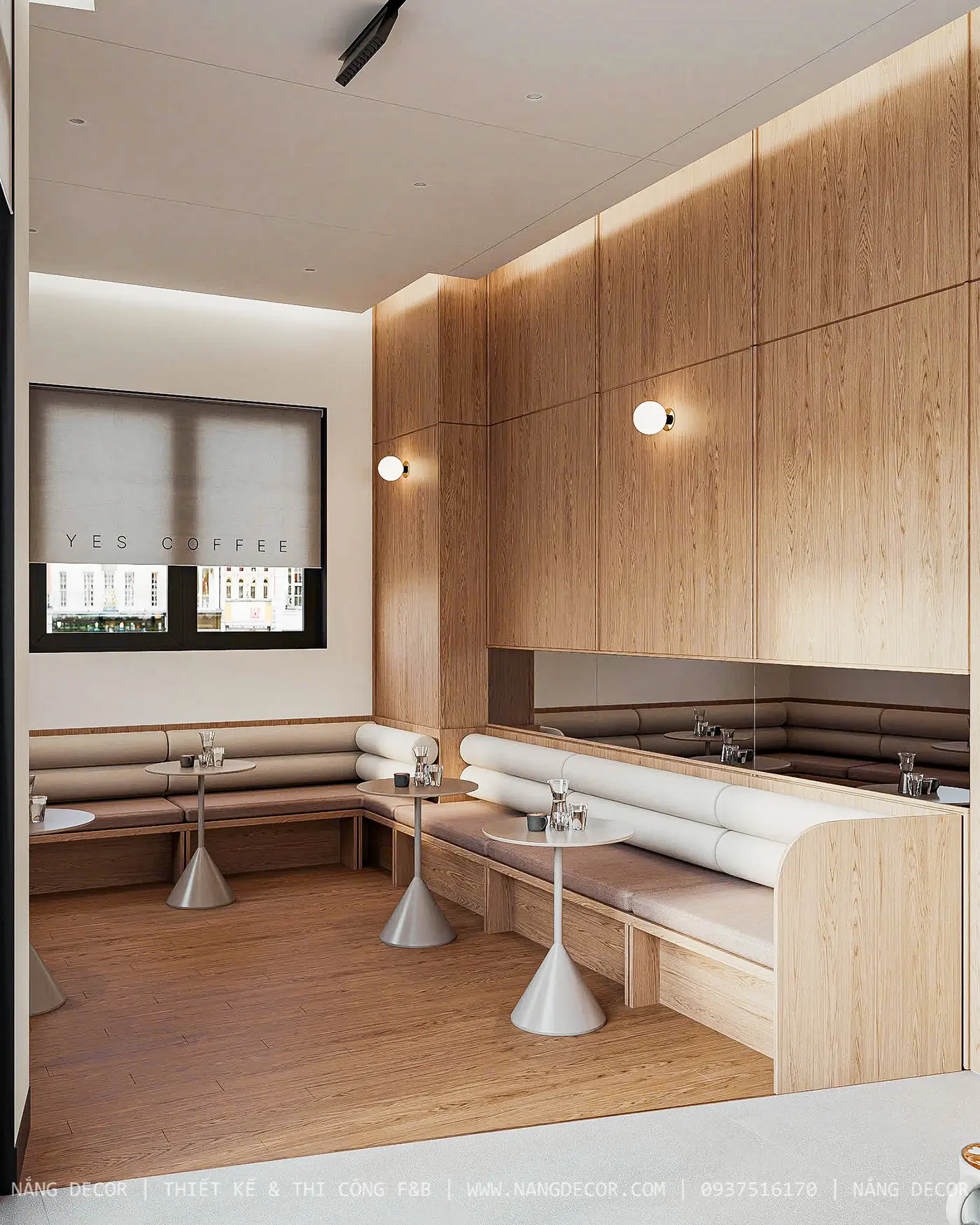 Ý tưởng trang trí quán cafe sân vườn đơn giản với tiểu cảnh và nội thất bền vững
